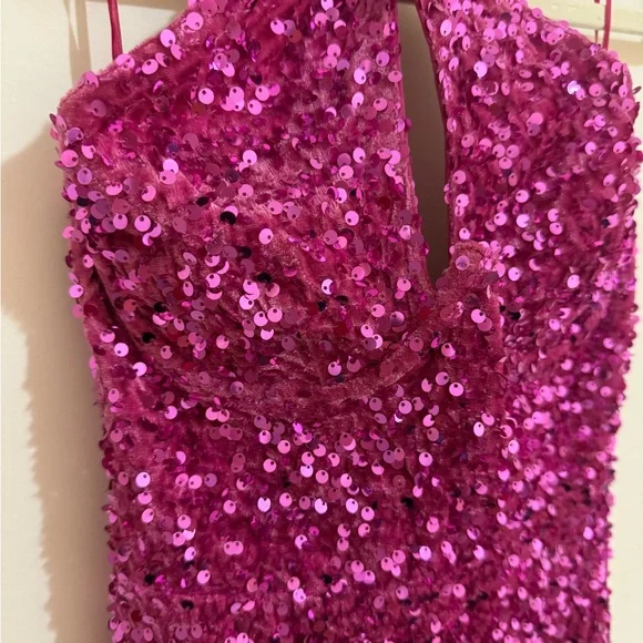 Fashion Nova Hot Pink Sequin Halter Mini Dress - Picture 3 of 4